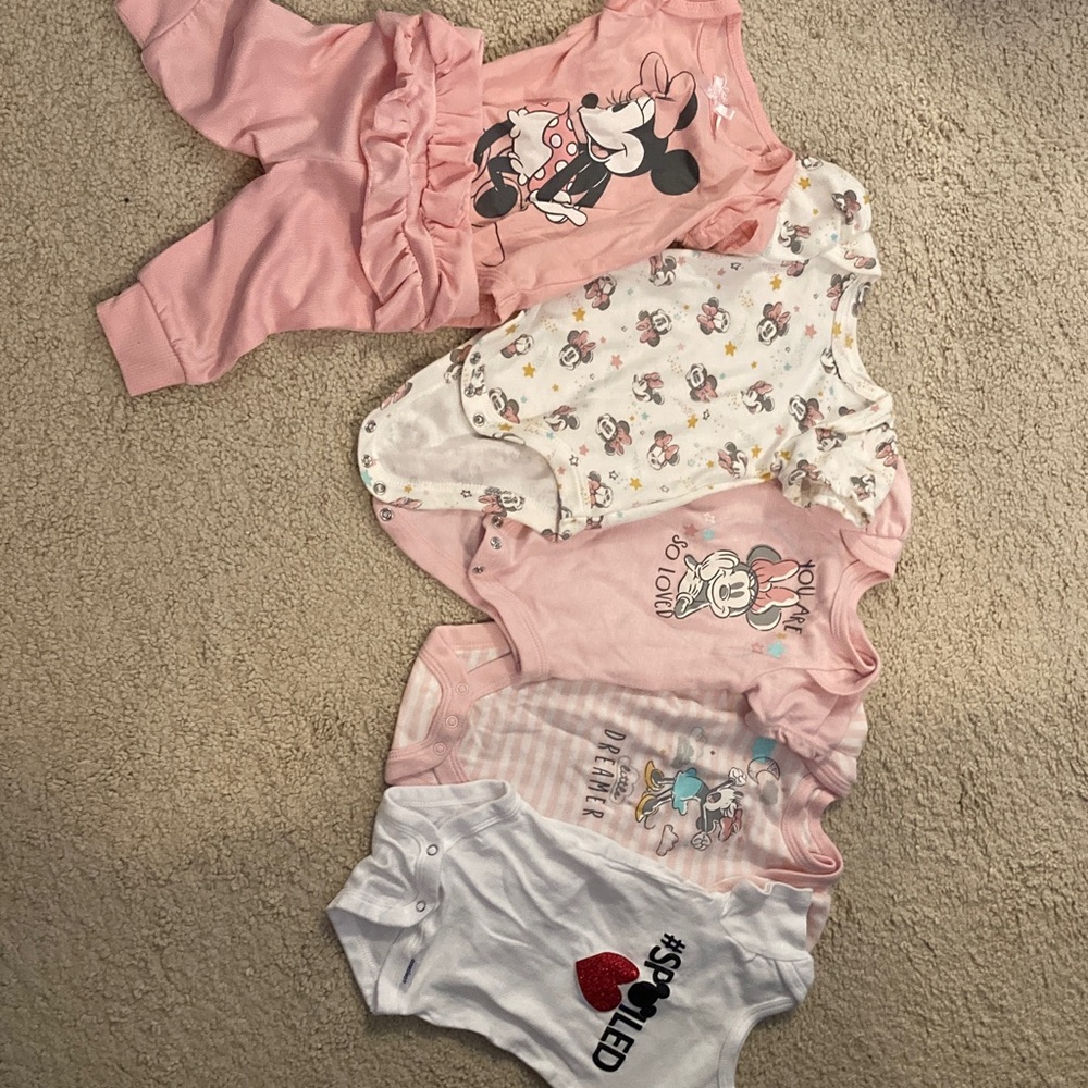Disney Minnie Mouse Baby Bodysuit Collection in Pink and White
